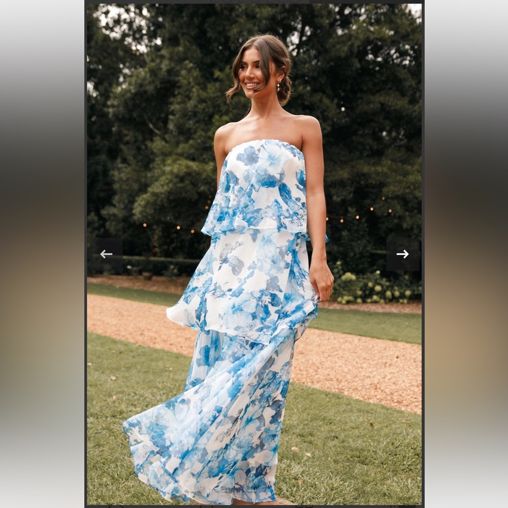 Petal & Pup Blue Floral Strapless Dress